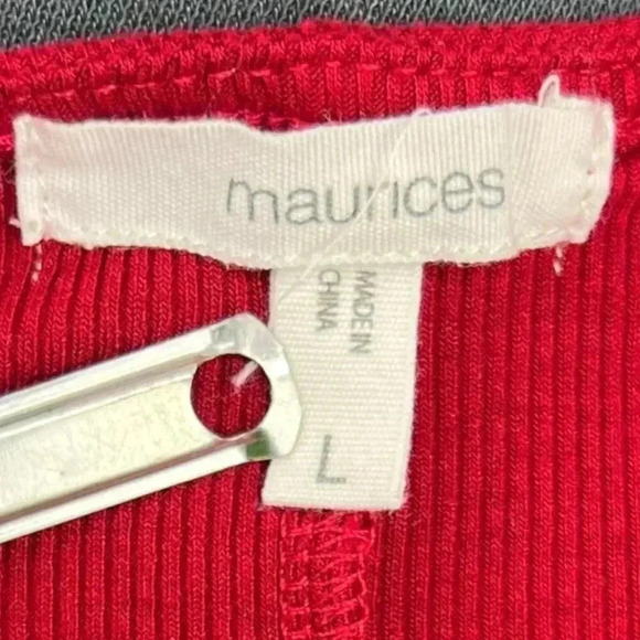 MAURICES ladies v-neck ribbed long sheer sleeve‎ large wrap blouse red - Picture 9 of 12
